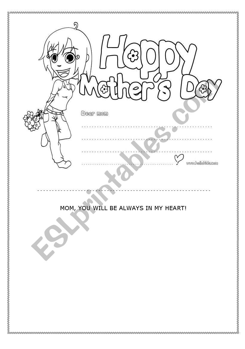 Mothers day card. worksheet