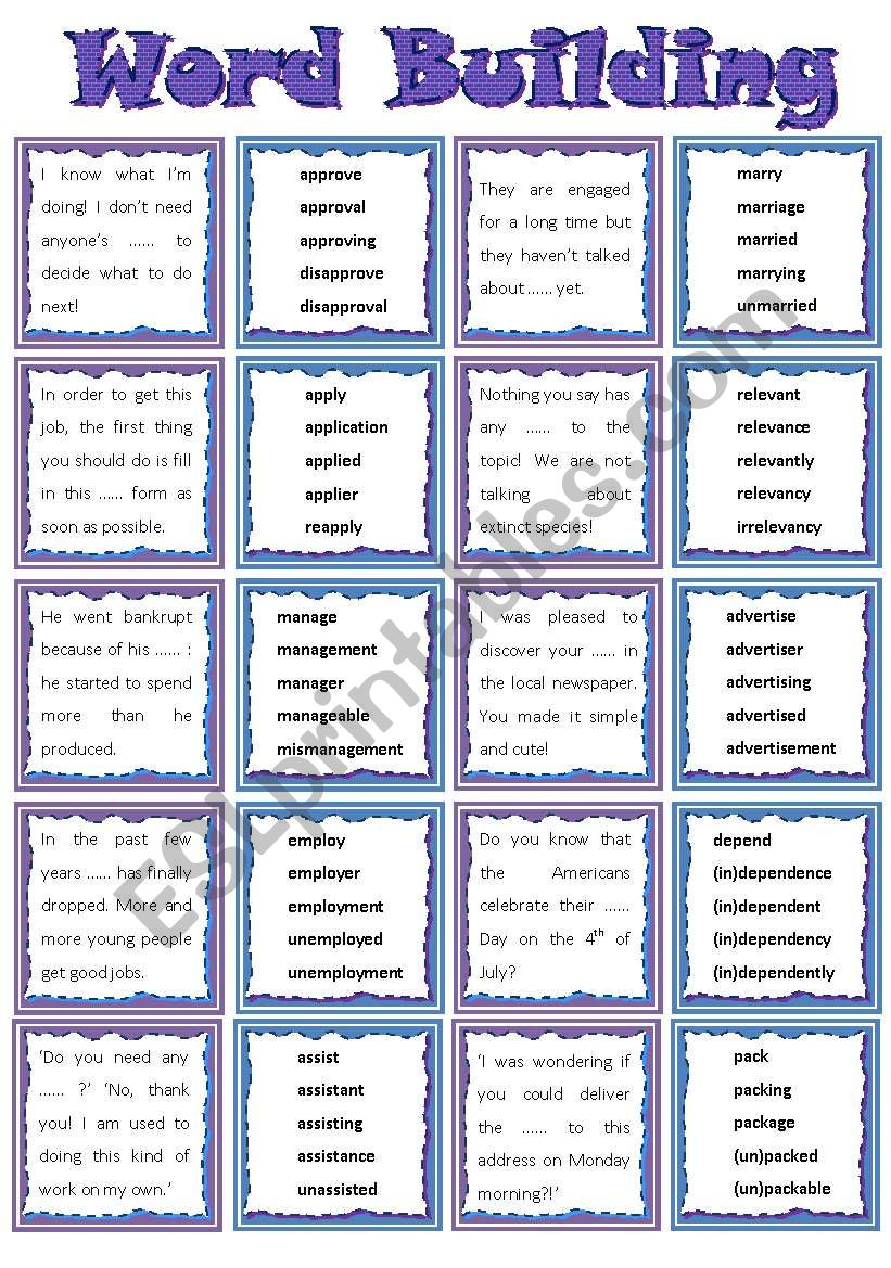Word Building - Game cards (tips, key, editable)