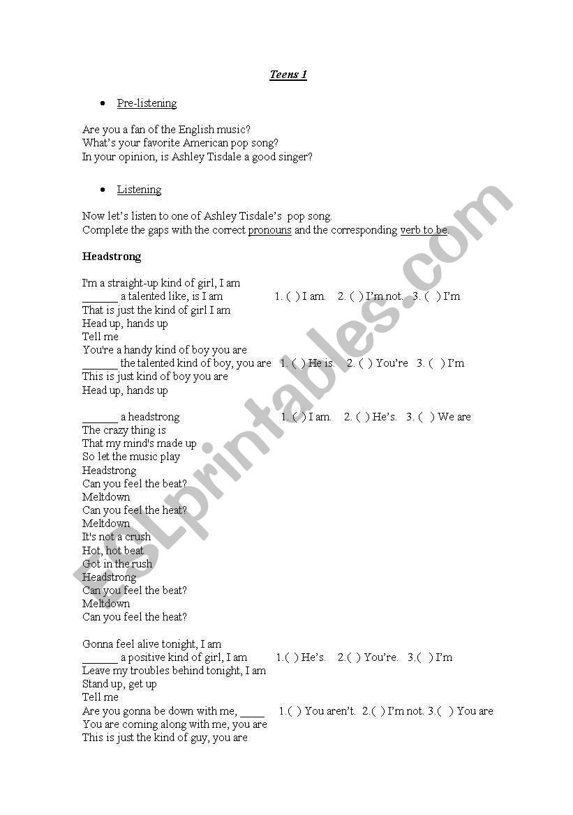 Song activity for teaching the Verb to be