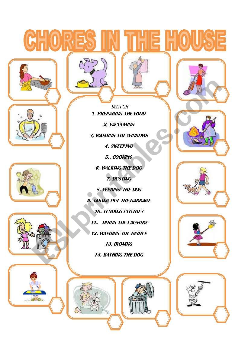 14 CHORES IN THE HOUSE worksheet