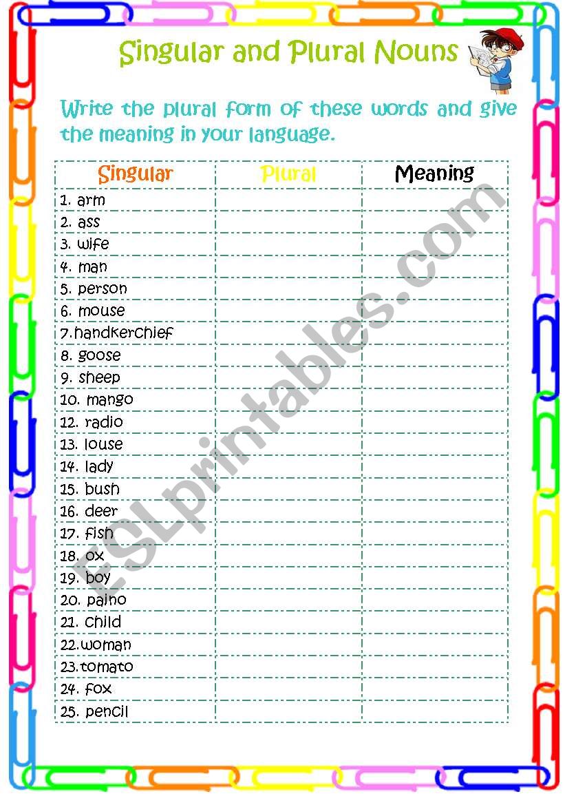 singular and plural nouns worksheet