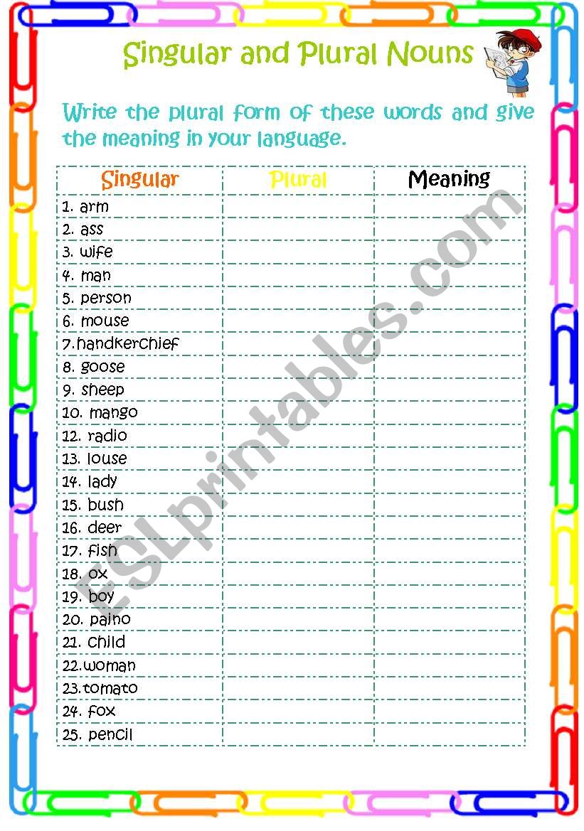 singular and plural nouns worksheet