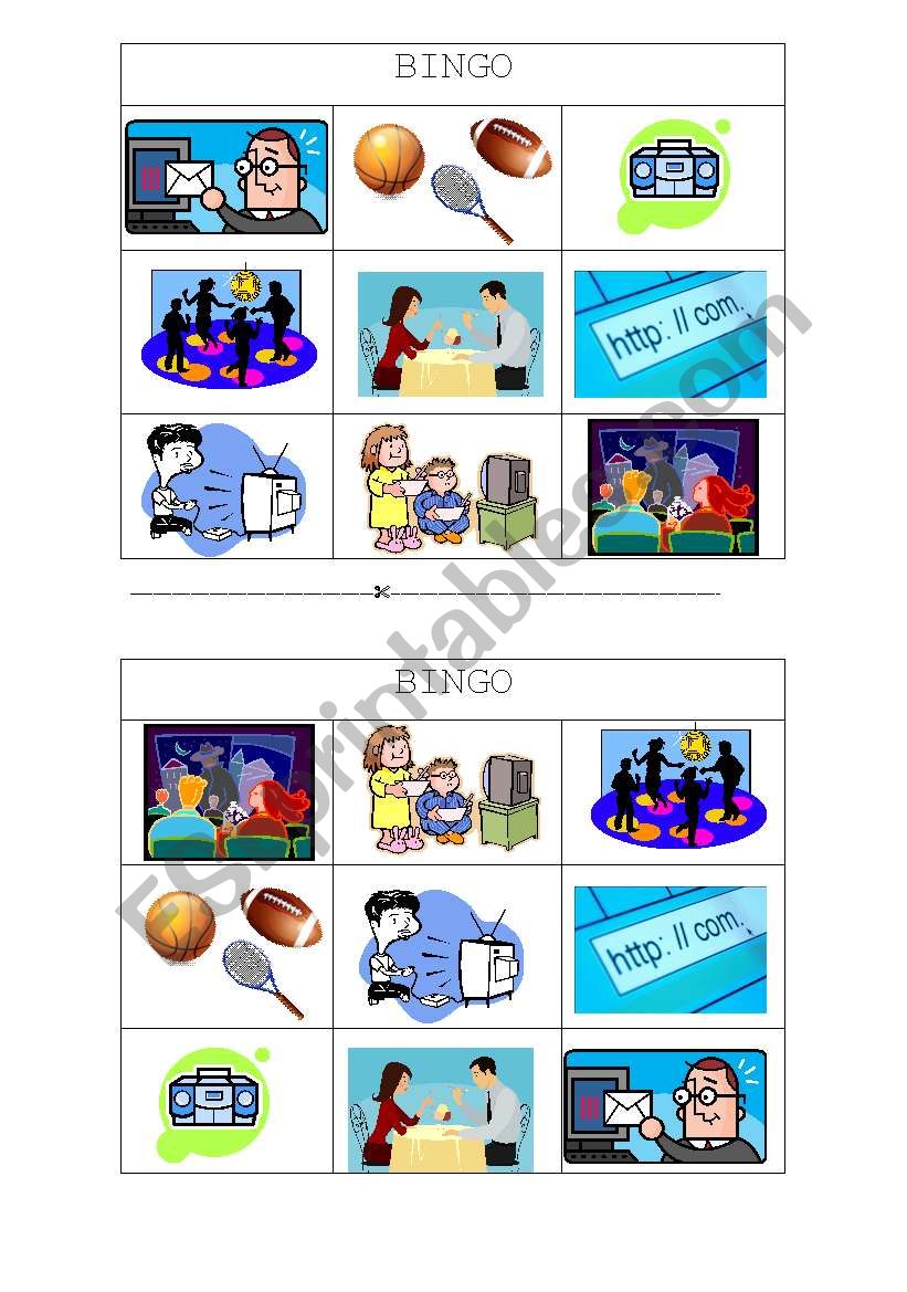 FREE TIME ACTIVITIES BINGO worksheet