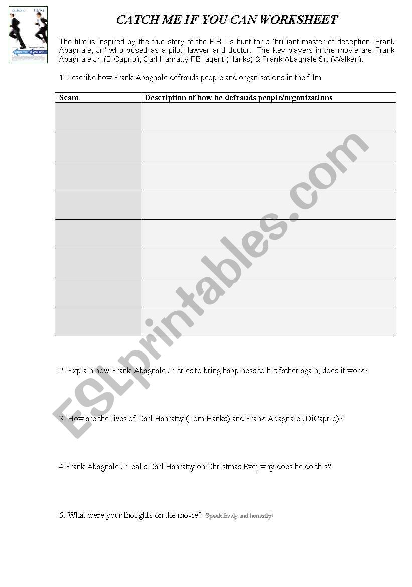 Catch Me If You Can - Film Worksheet-