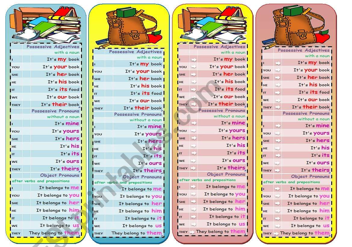 Bookmarks with Pronouns worksheet