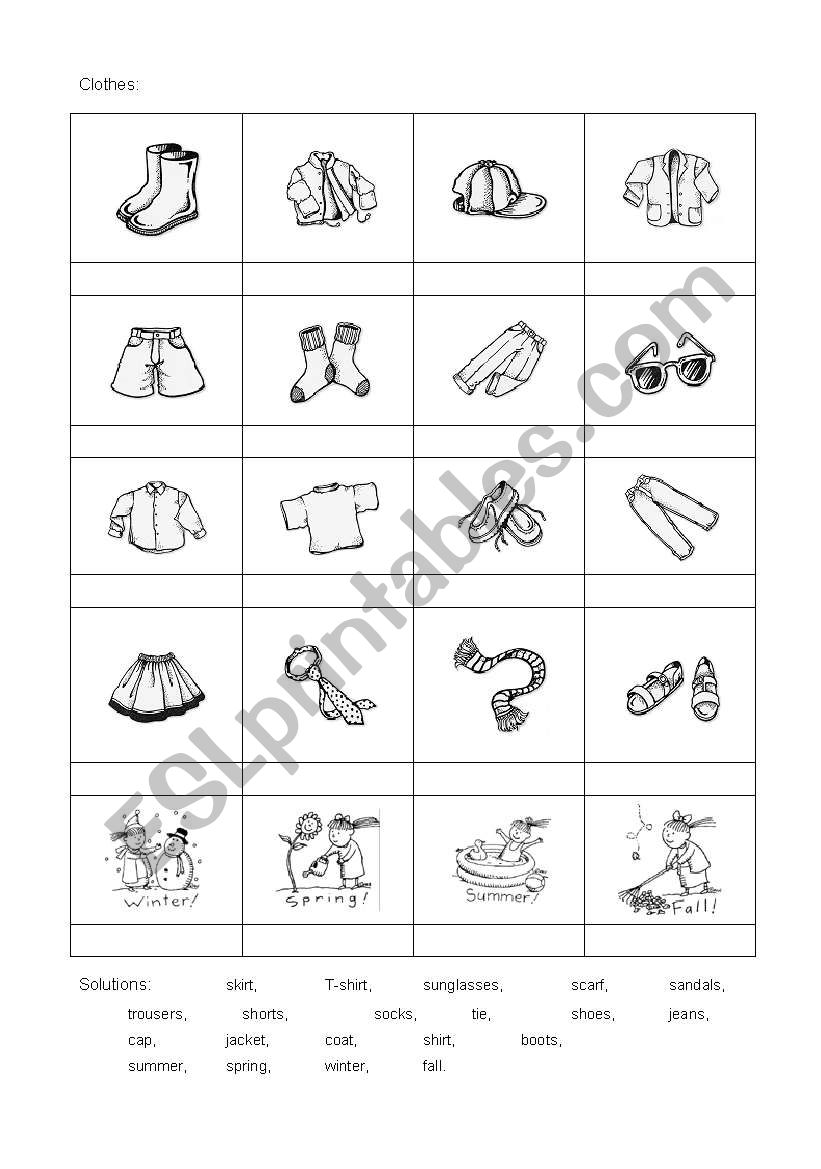 My clothes worksheet