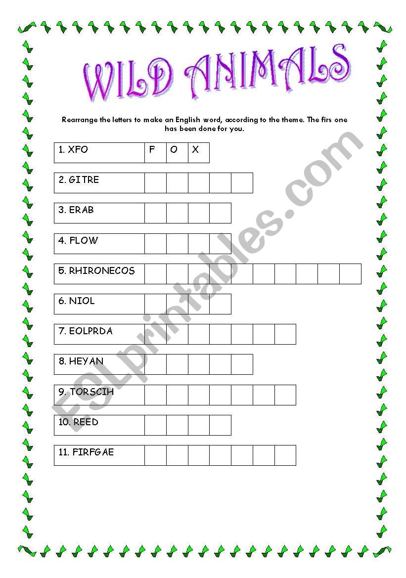 Wild animals worksheet