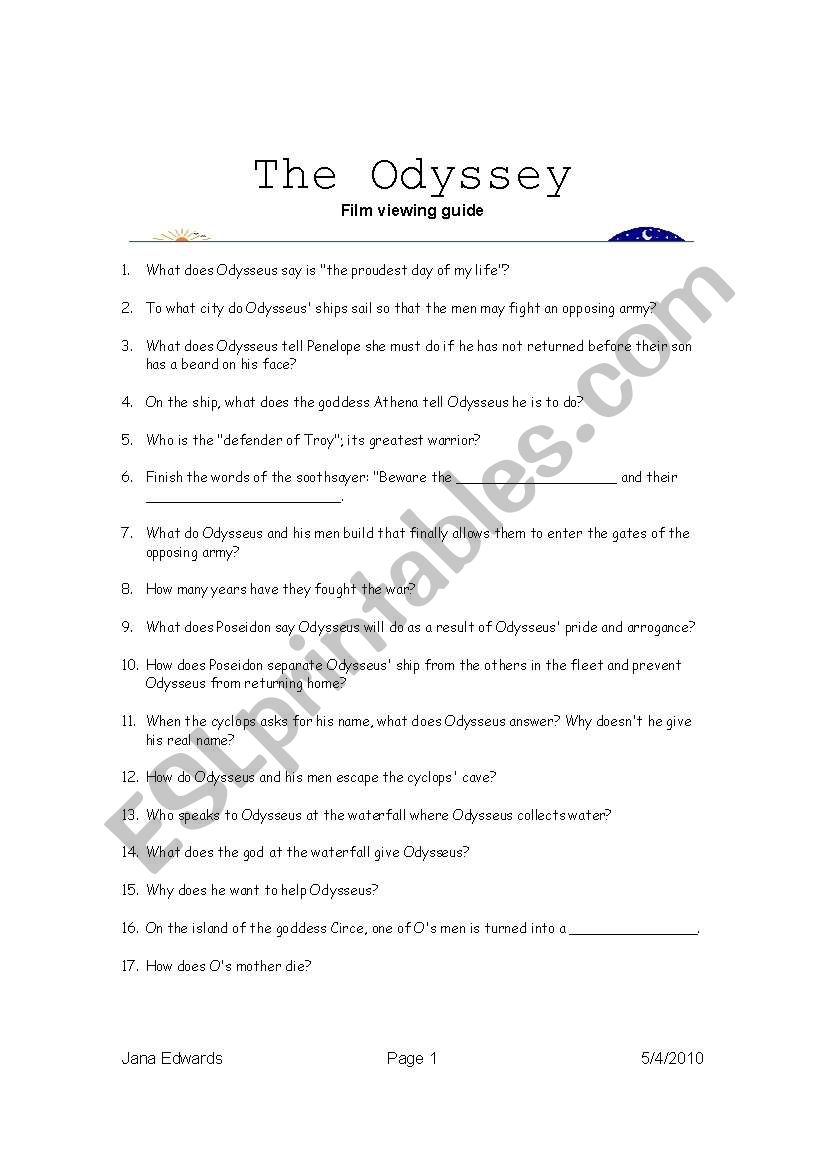 The Odyssey Film Guide worksheet