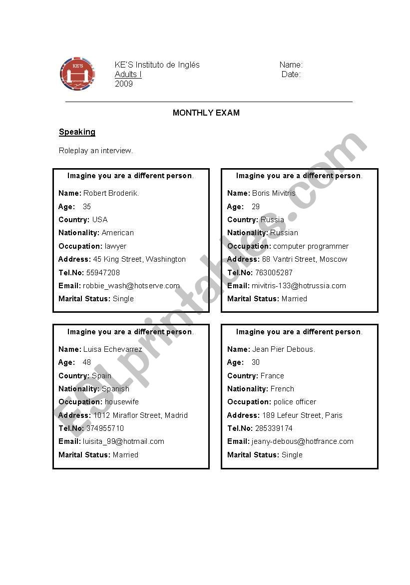 Personal Information- Speaking