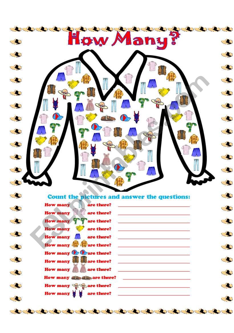 Clothes - How many worksheet