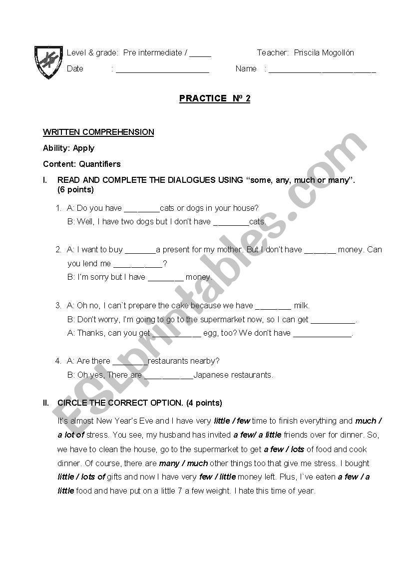 English test worksheet