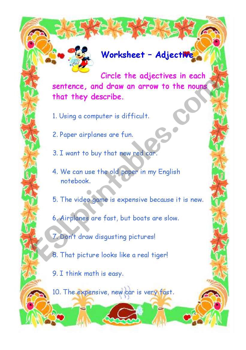 Adjective worksheet