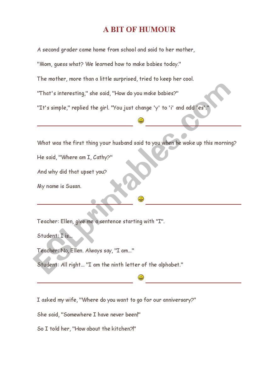 humor worksheet