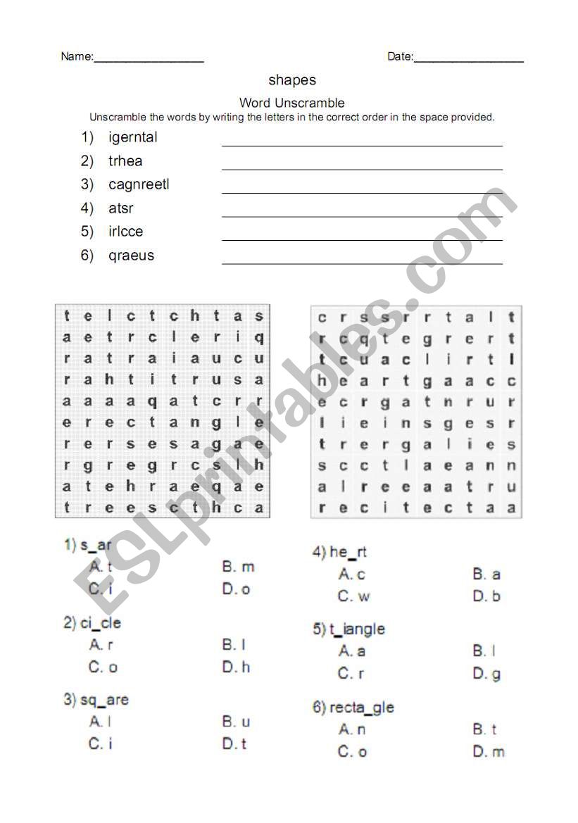 Simple shapes test worksheet