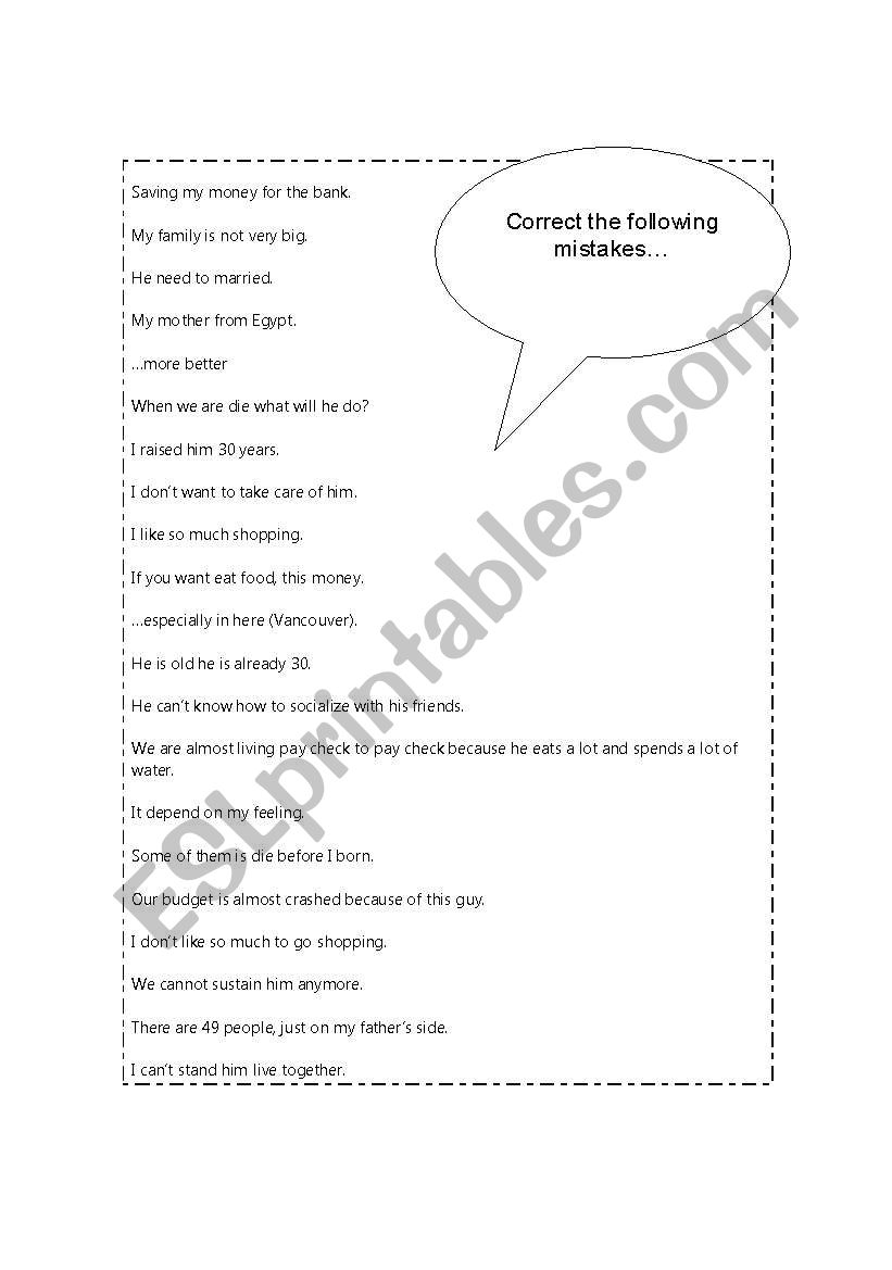 Correct the Mistakes worksheet