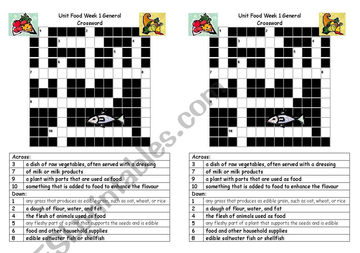 Crossword Food General  worksheet