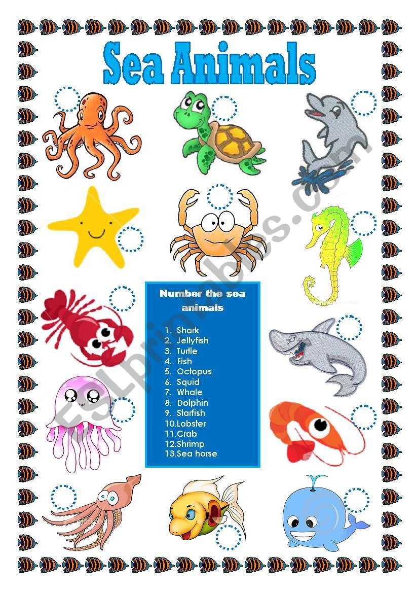 Sea animals - ESL worksheet by lupiscasu