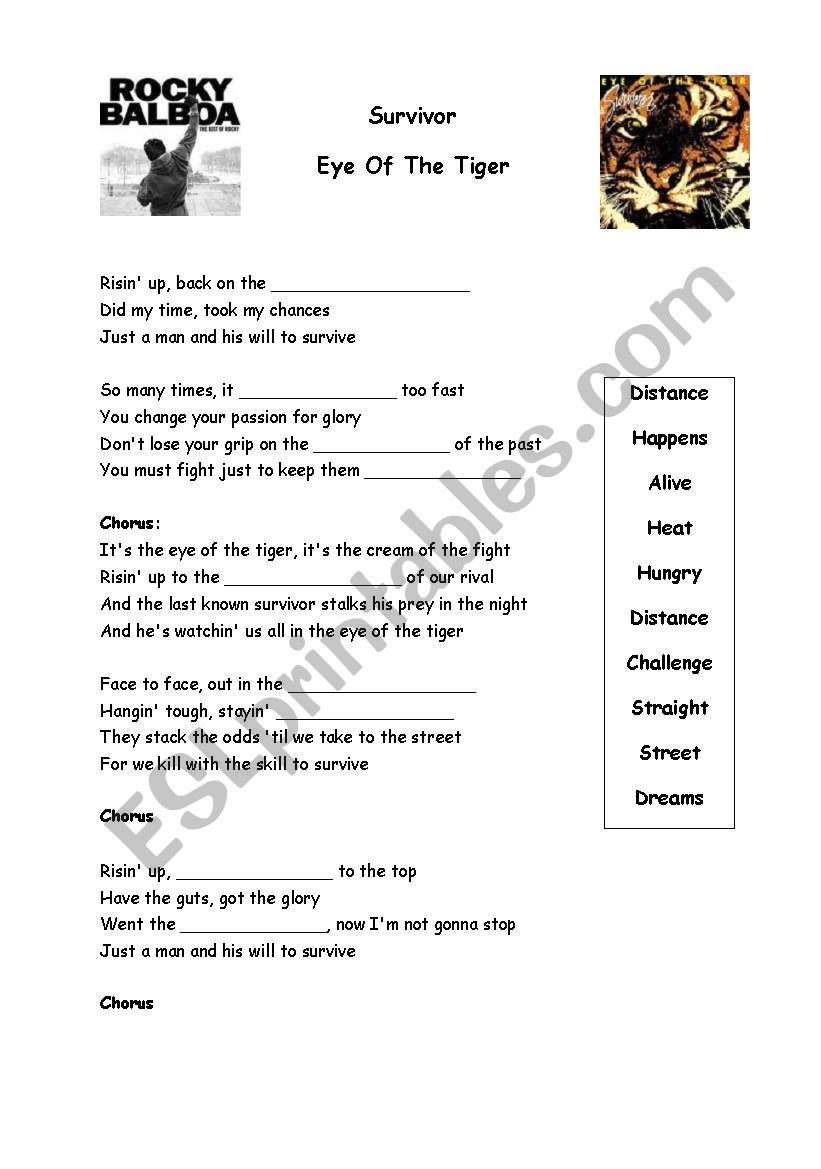 Eye Of The Tiger Lyrics worksheet