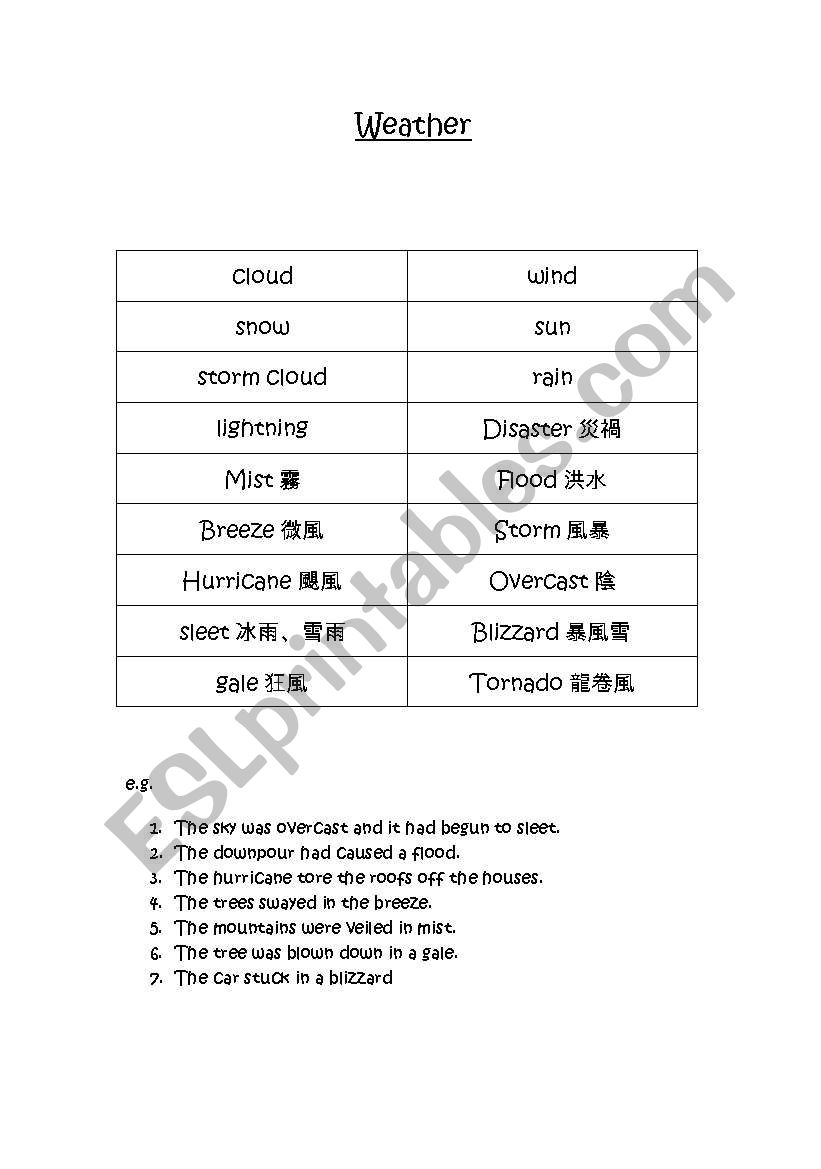 Weather worksheet