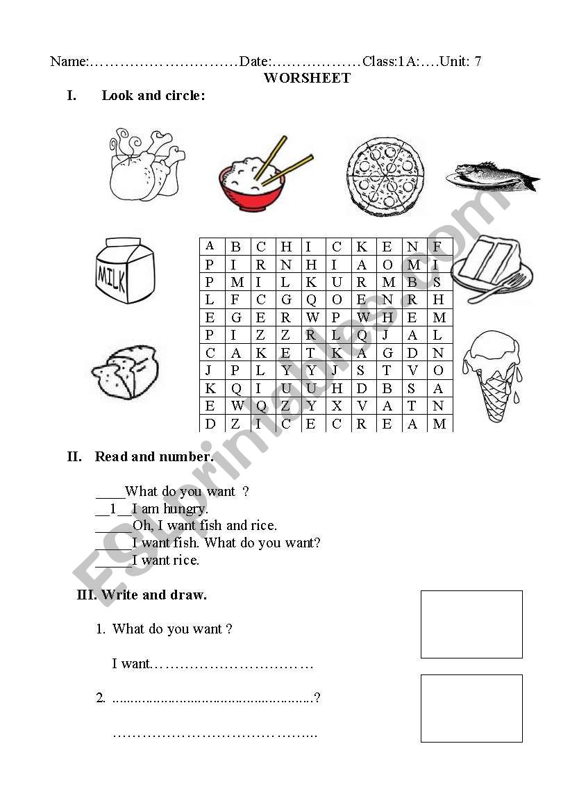 food and drink worksheet