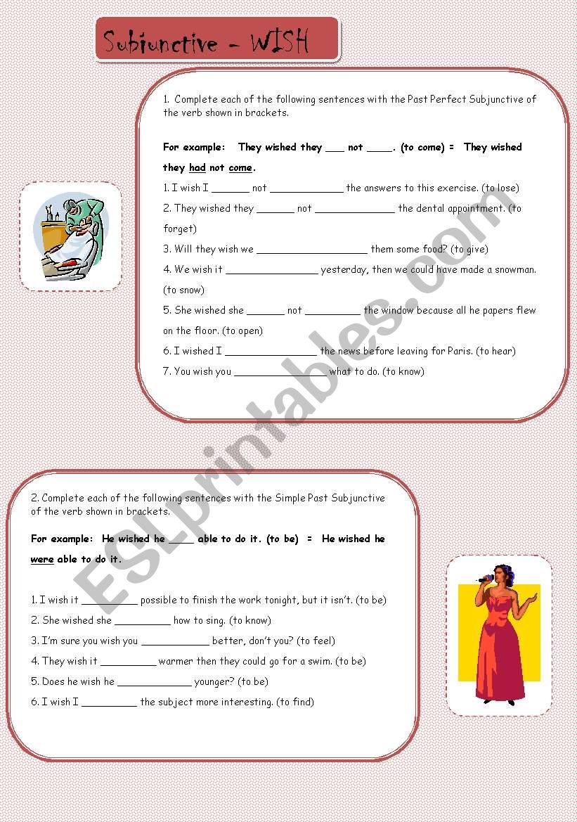 Subjunctive - WISH worksheet