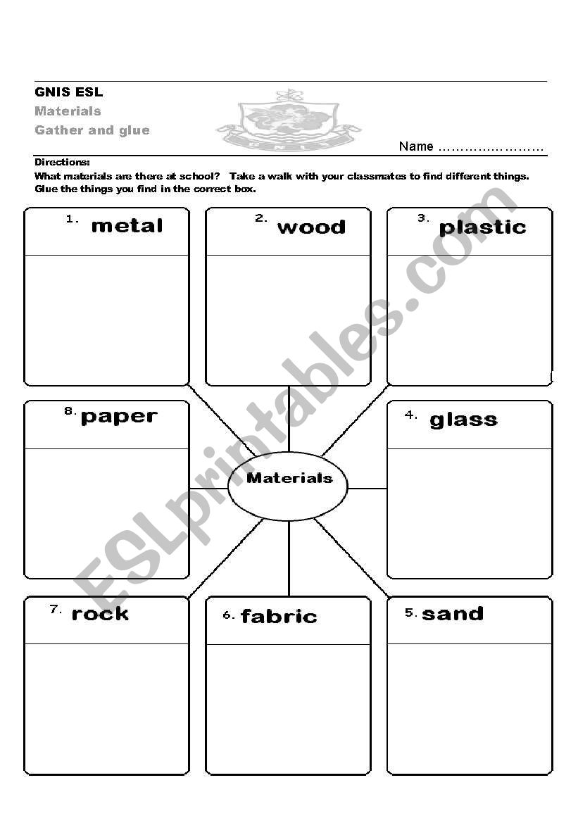 materials cut and paste worksheet