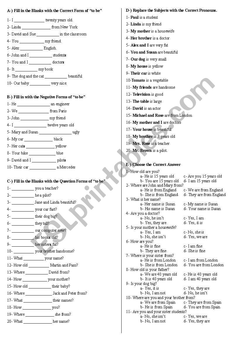 to be worksheet