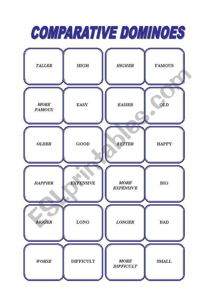 Comparative dominoes worksheet