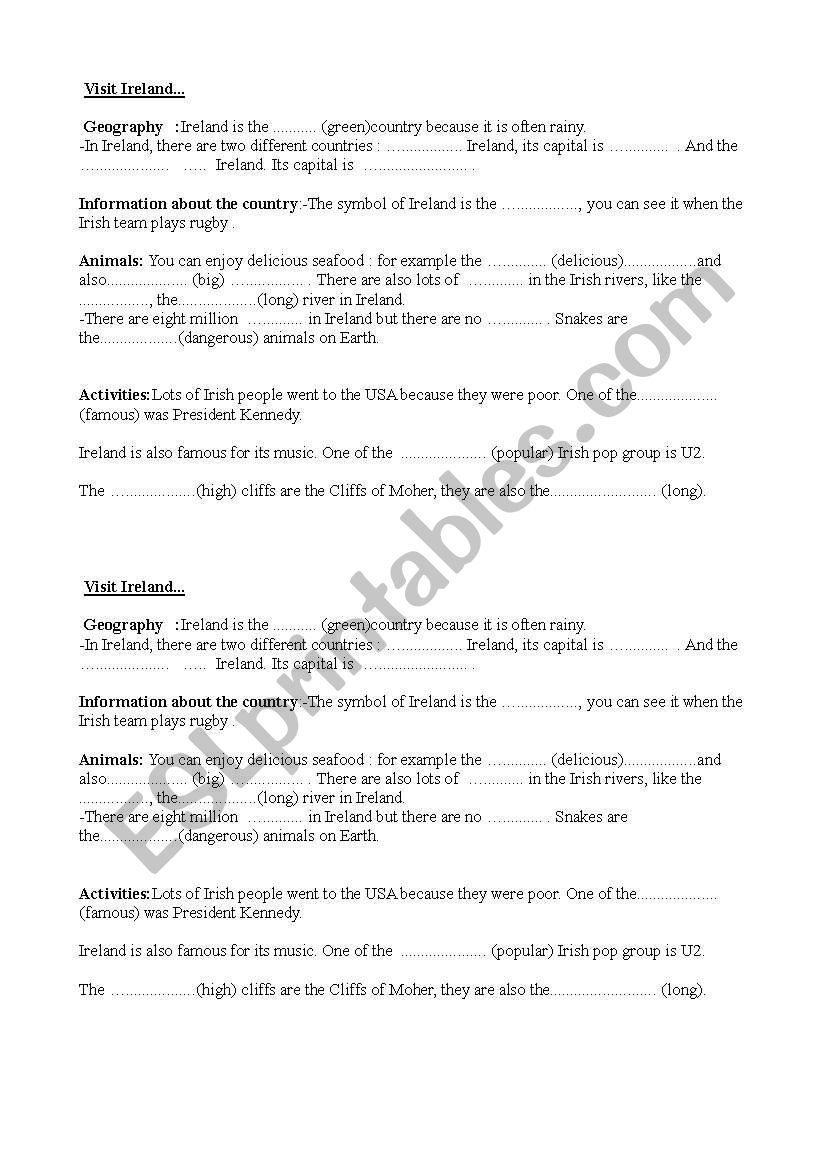 visit ireland worksheet