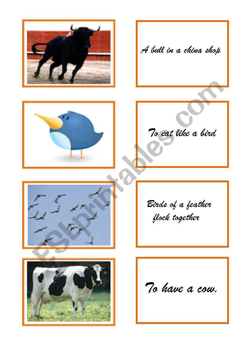 Animal idioms card game 2 worksheet