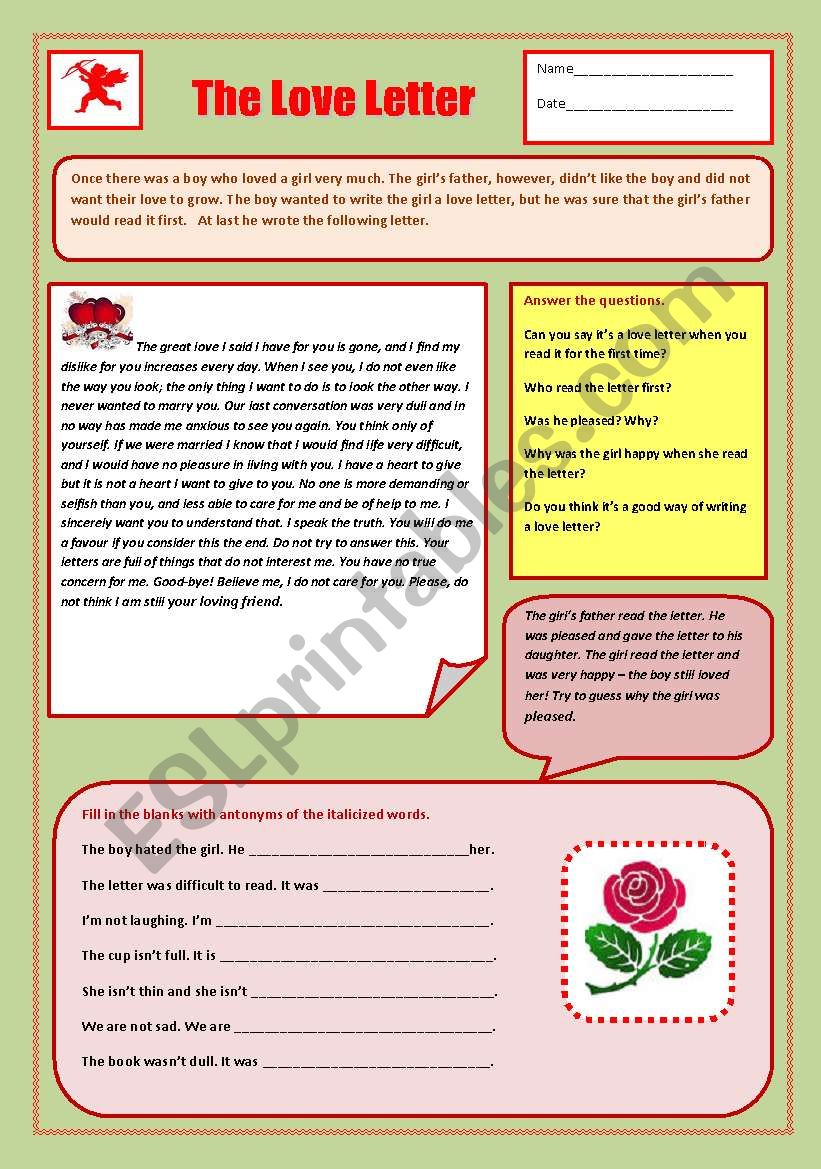The Love Letter worksheet