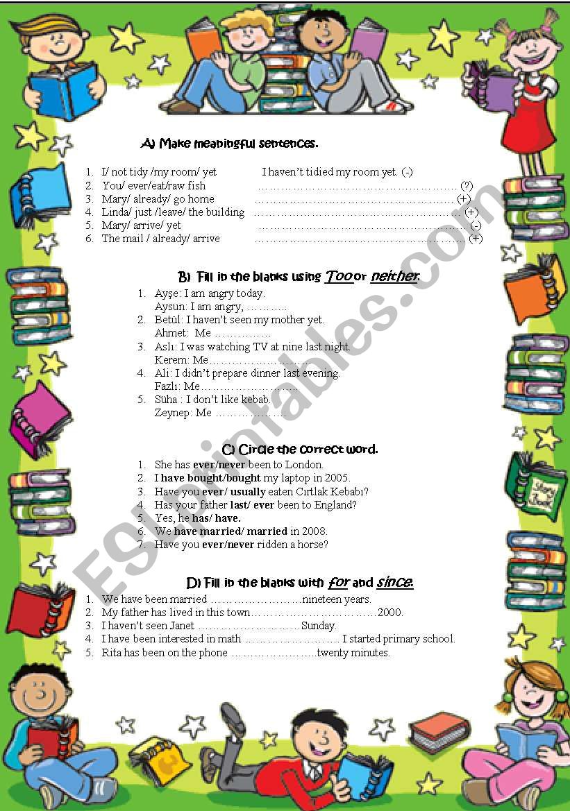 present perfect tense and too-neither