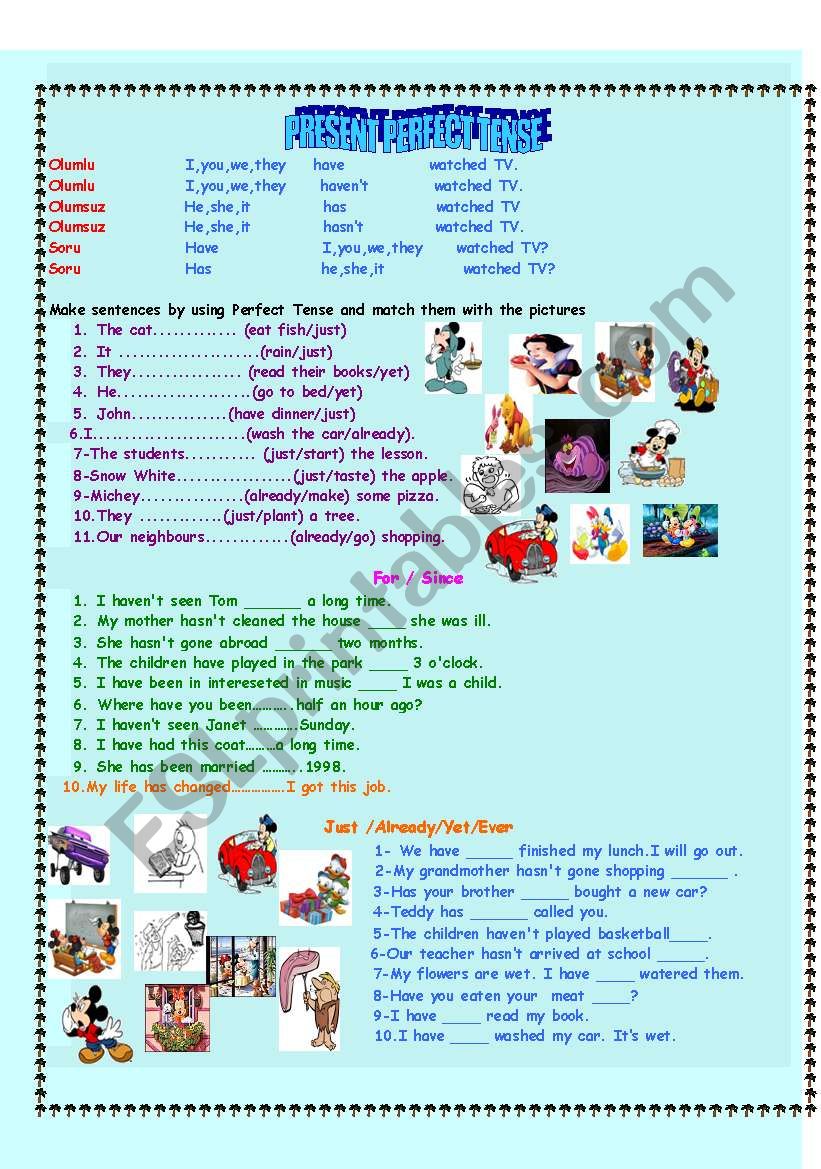 Perfect  tense worksheet