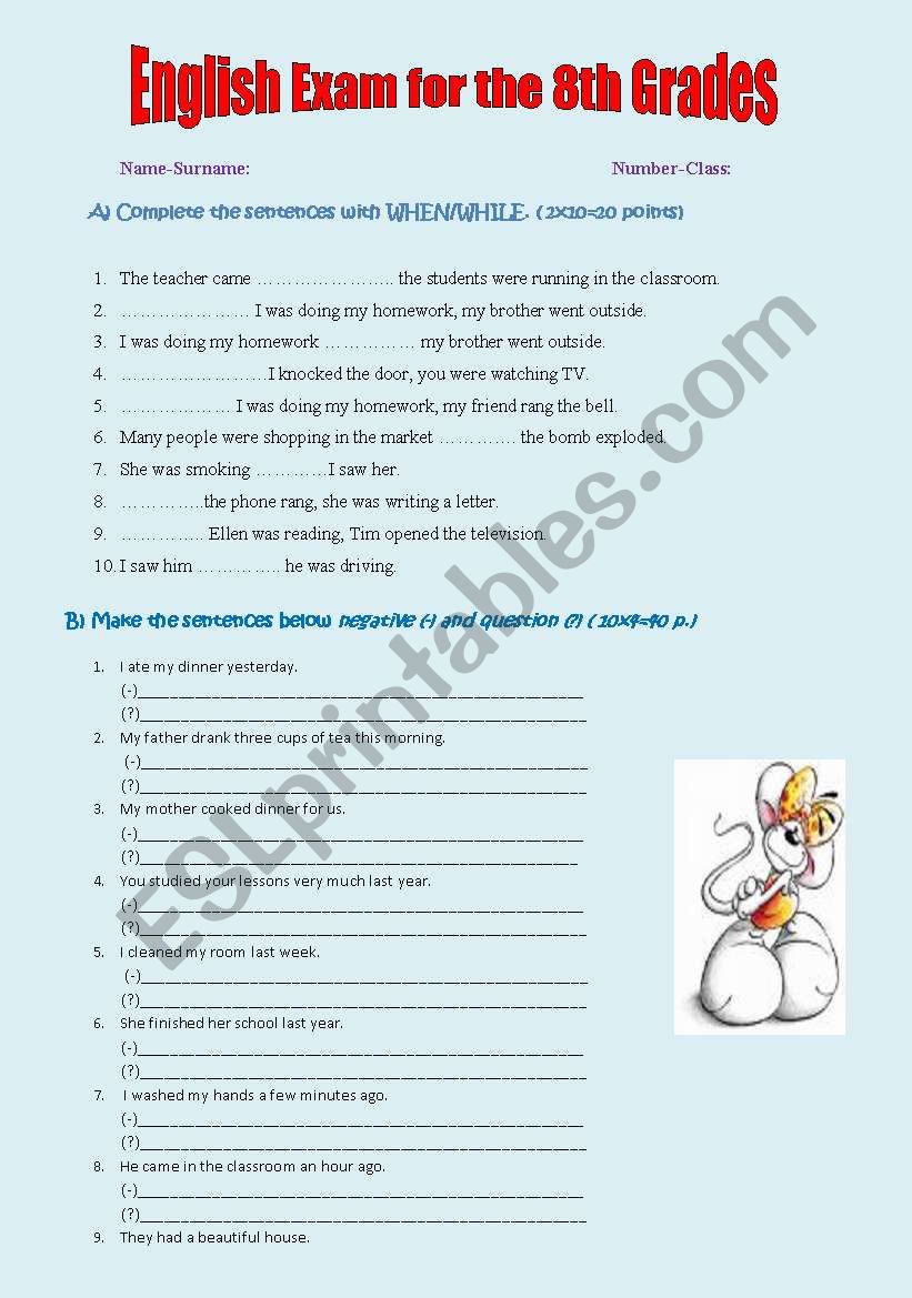 exam for the 8th grades-two pages