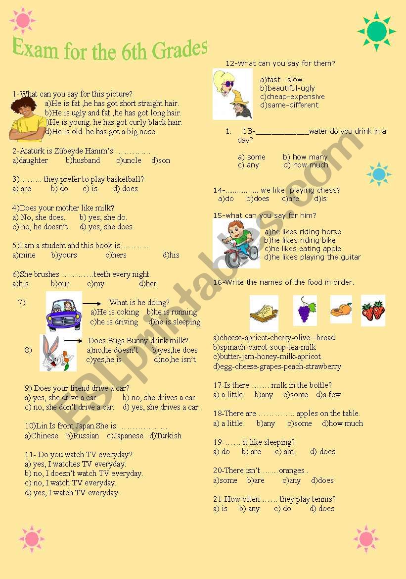 exam for the 6th grades-two pages