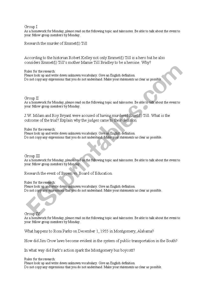 Civil Rights Movement worksheet