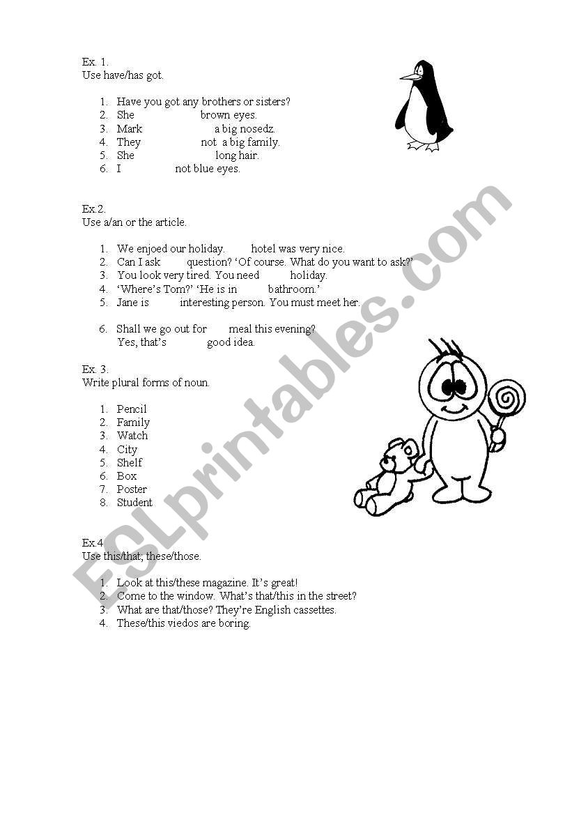 Grammar review(elementary) worksheet