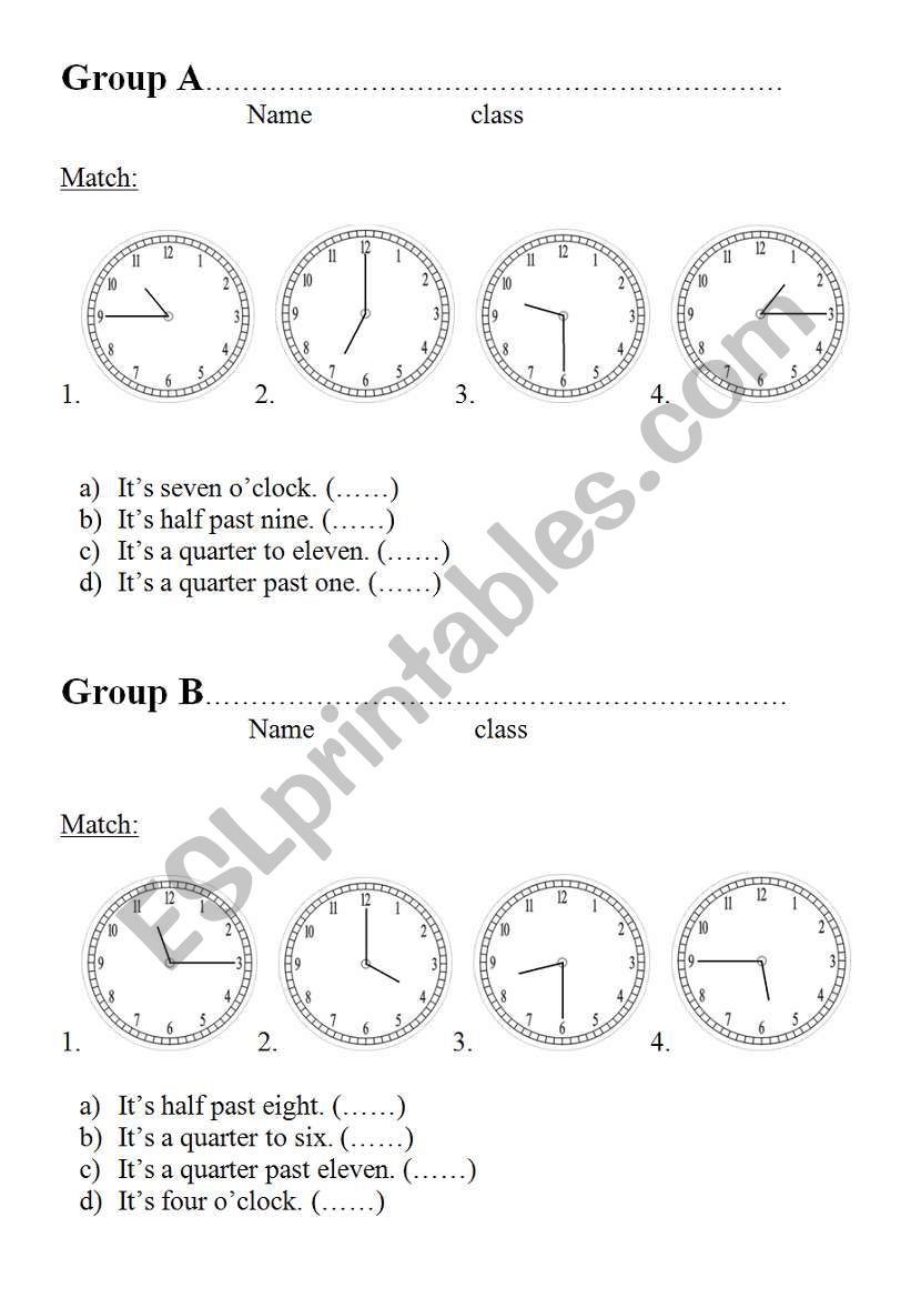 Hours - test worksheet