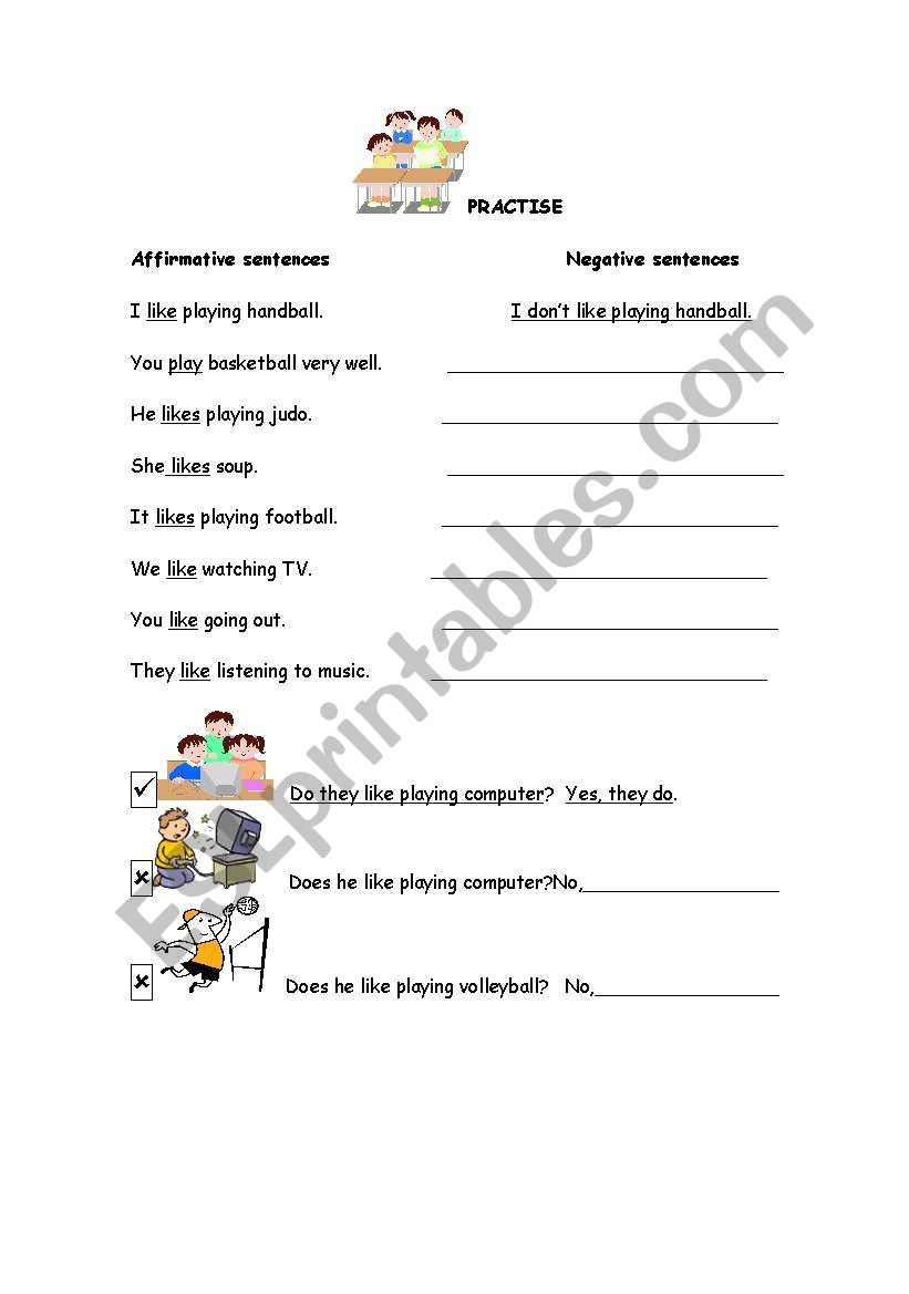 verb to like  worksheet