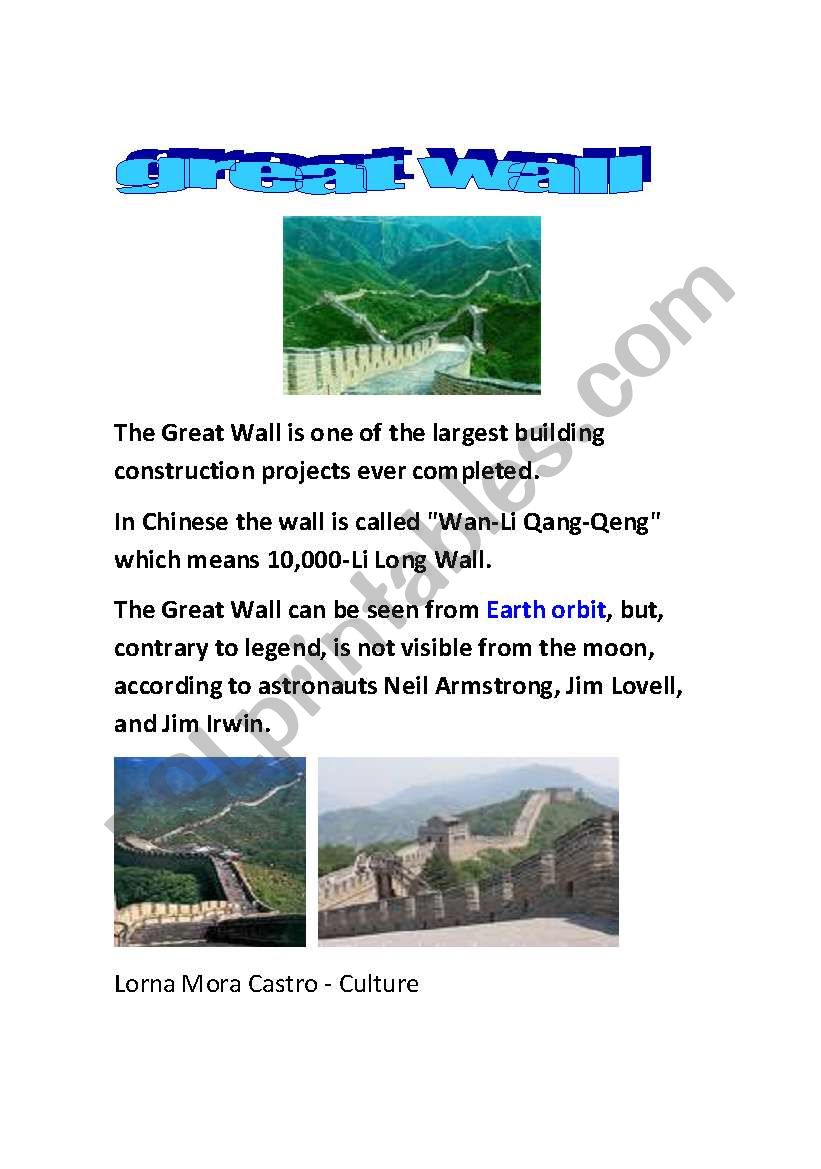 great wall worksheet