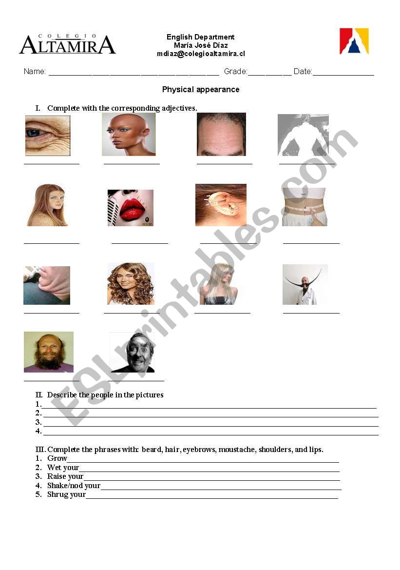 physical appearance worksheet