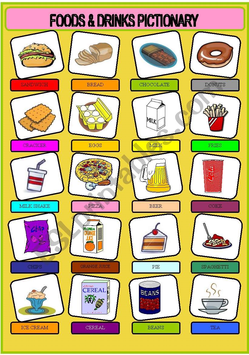 FOODS & DRINKS PICTIONARY worksheet