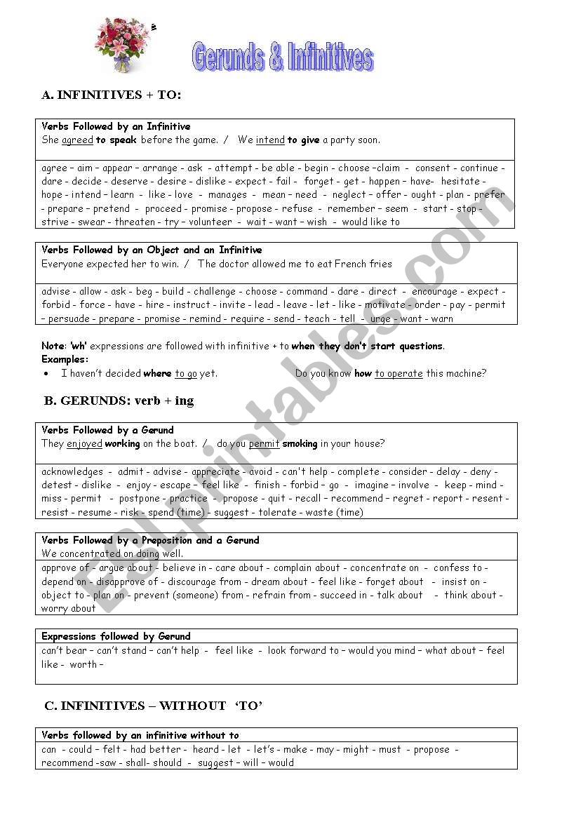 GERUNDS & INFINITIVES worksheet