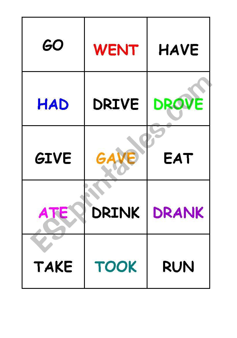 SIMPLE PAST MEMORY GAME worksheet