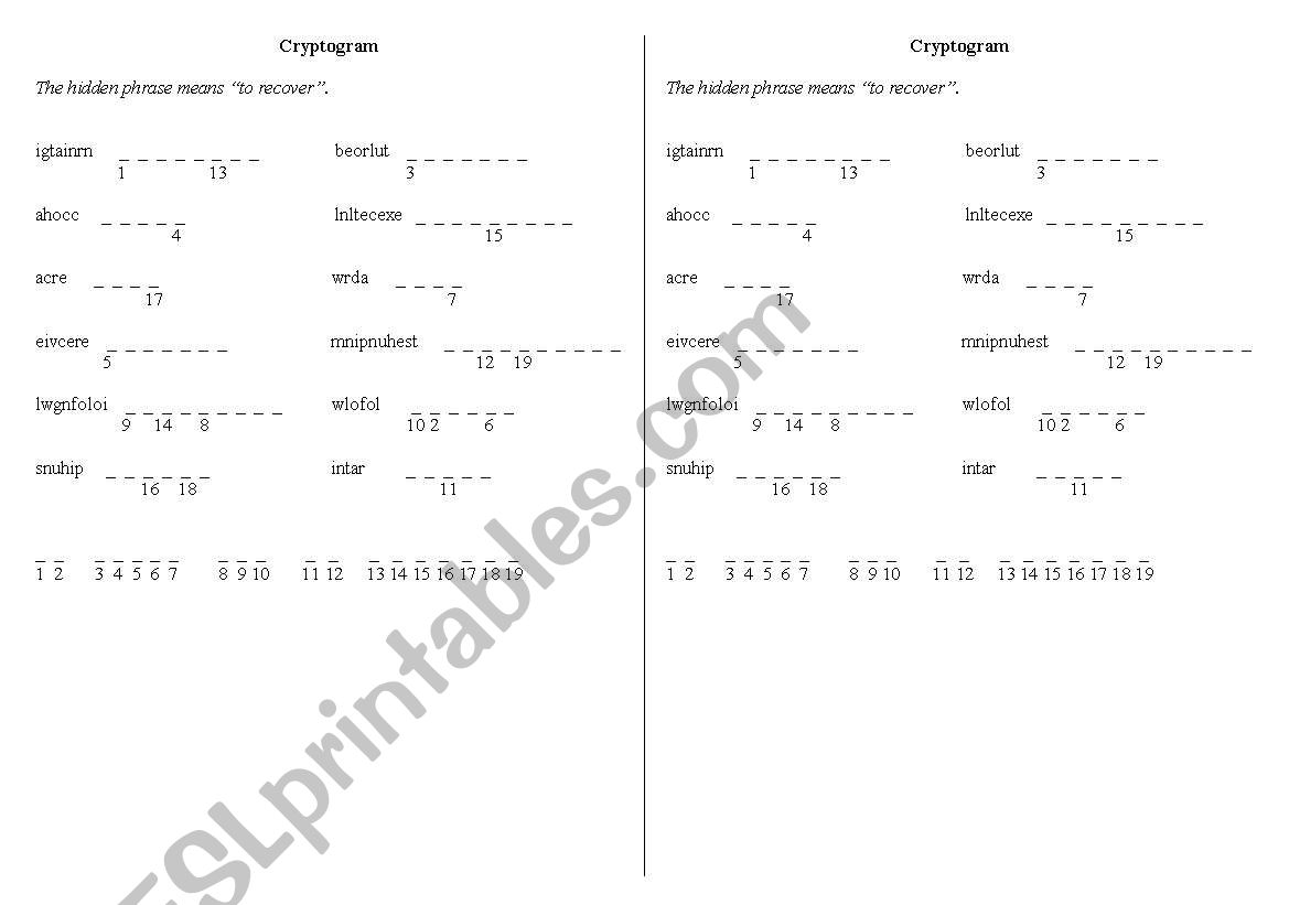 Cryptogram worksheet