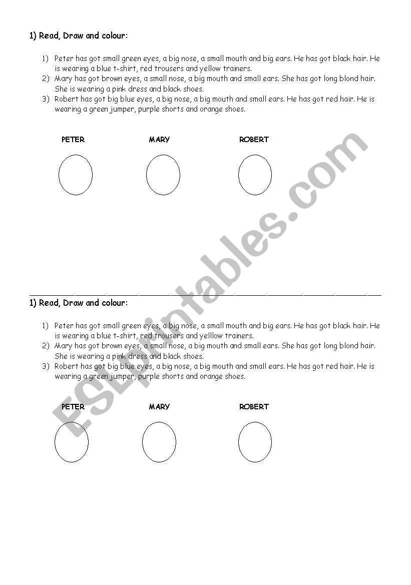 Descriptions worksheet