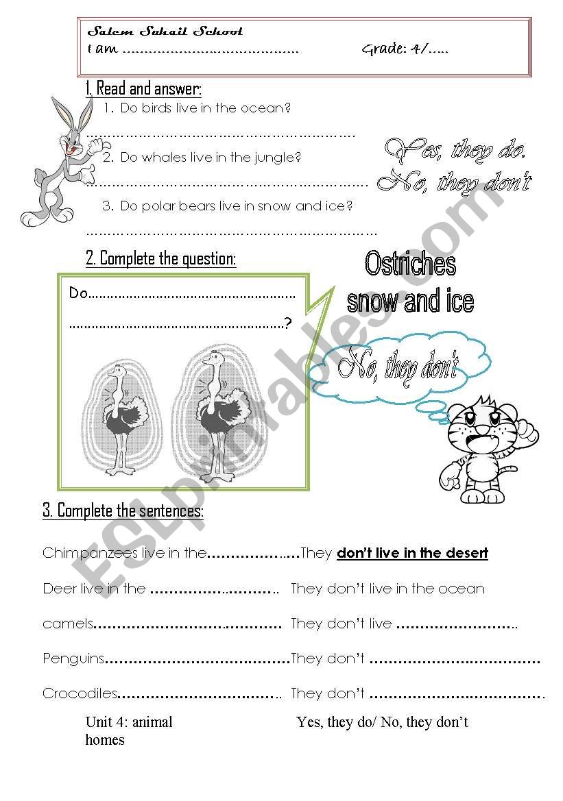 Where do animals live? worksheet