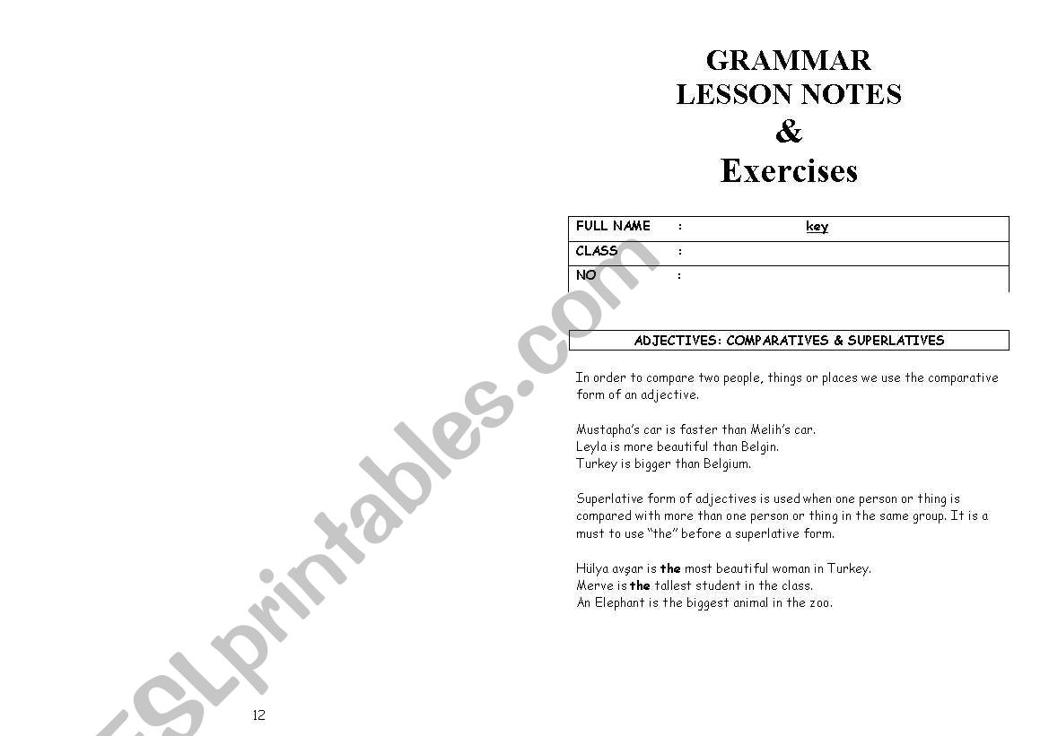 Comperatives / superlatives worksheet