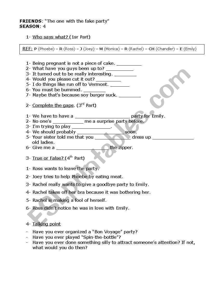 FRIENDS worksheet