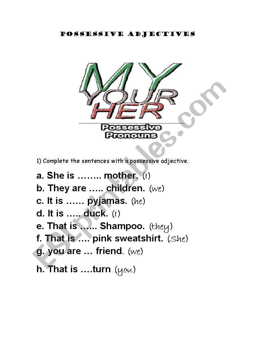 Possessive adjectives worksheet